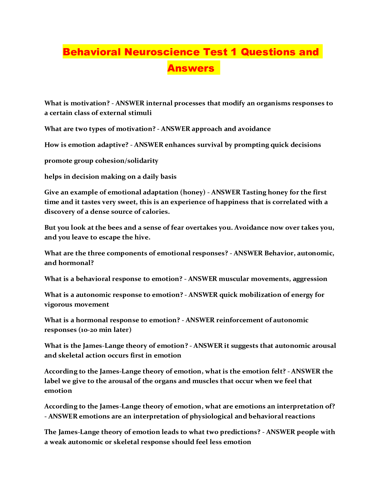 Preview image for Behavioral Neuroscience Test 1 Questions and Answers